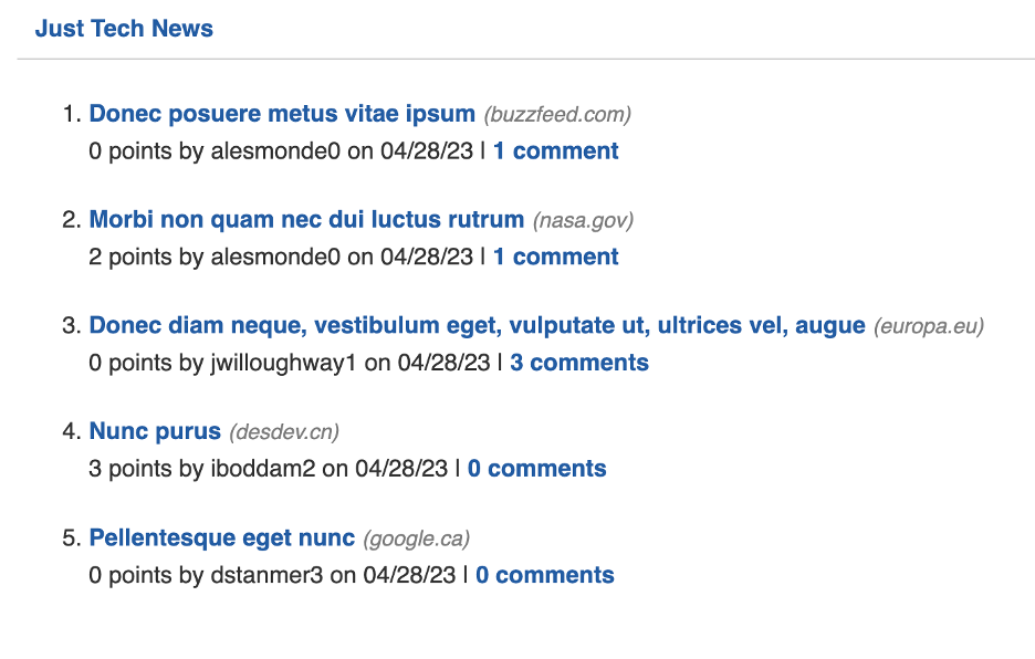 Screenshot showing the homepage with a list of posts