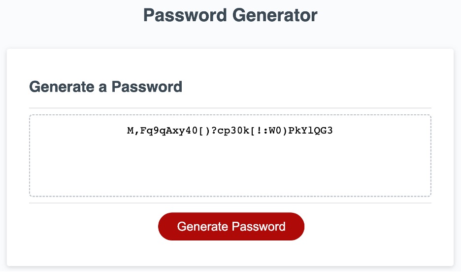 Application screenshot showing a generated password