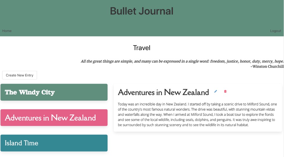 Bullet Journal application screenshot