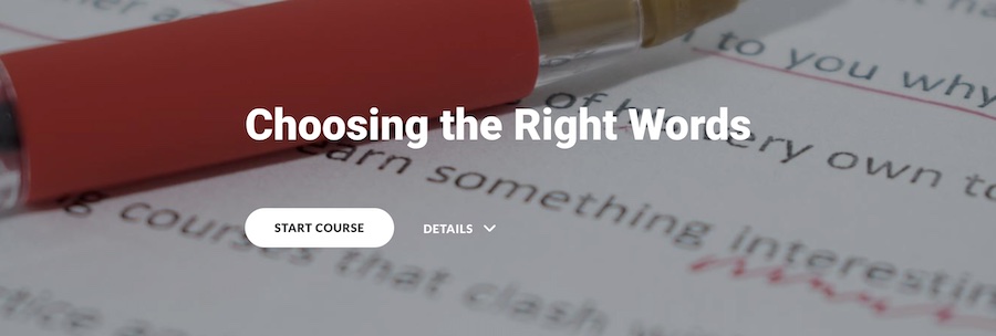 A clear and red pen on top of a page with text, behind the course title and a Start Course button