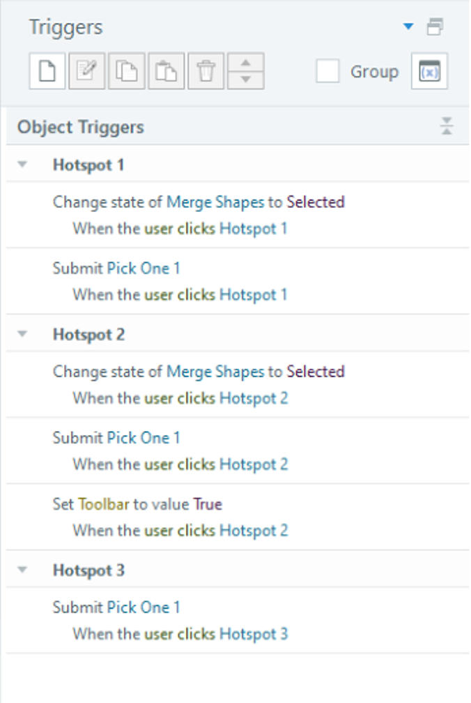 Screenshot of Storyline showing the Triggers pane