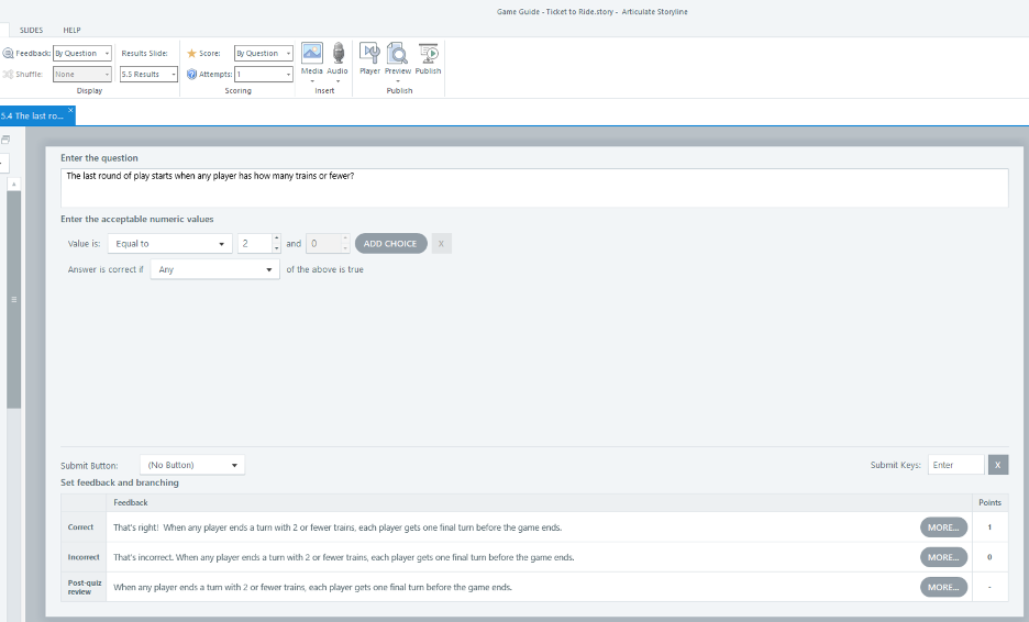 Screenshot of Storyline showing the question configuration screen
